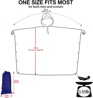 Hooded Rain Poncho for Adult, Waterproof Lightweight Raincoat for Hiking Camping