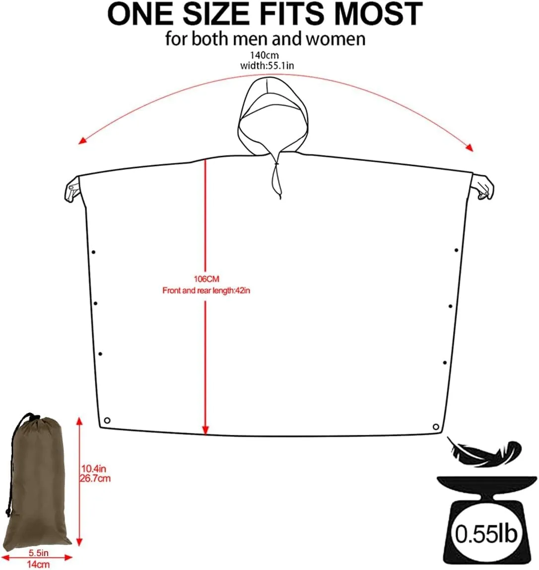 Hooded Rain Poncho for Adult, Waterproof Lightweight Raincoat for Hiking Camping