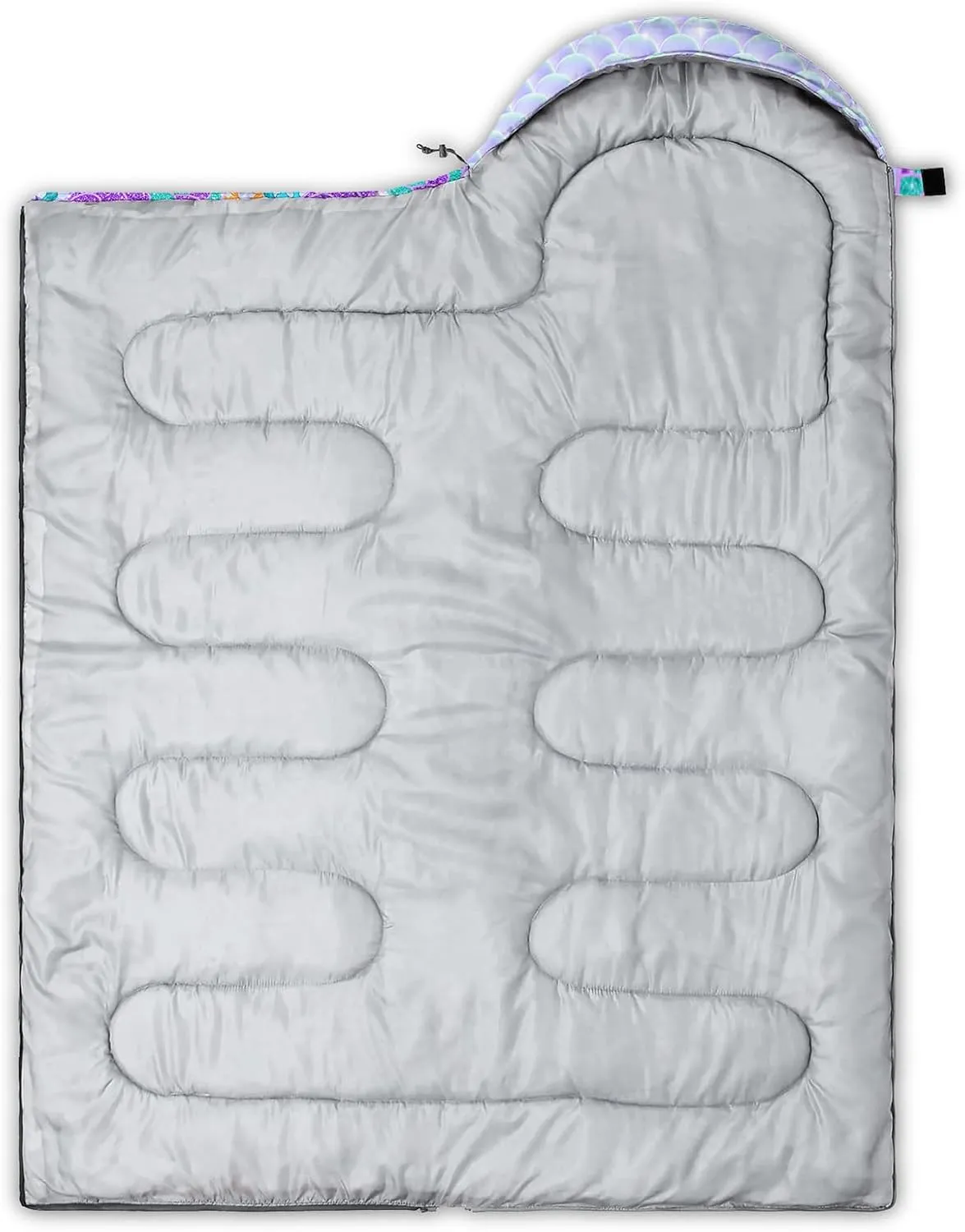 HOSIMA Mermaid Tail Kids Sleeping Bags for Camping Hiking Travel,Purple Fish Scale Backpacking Sleeping Bag Sleep Away Camp Stuff for Girls,4 Seasons Lightweight Sleeping Bags for Adults.