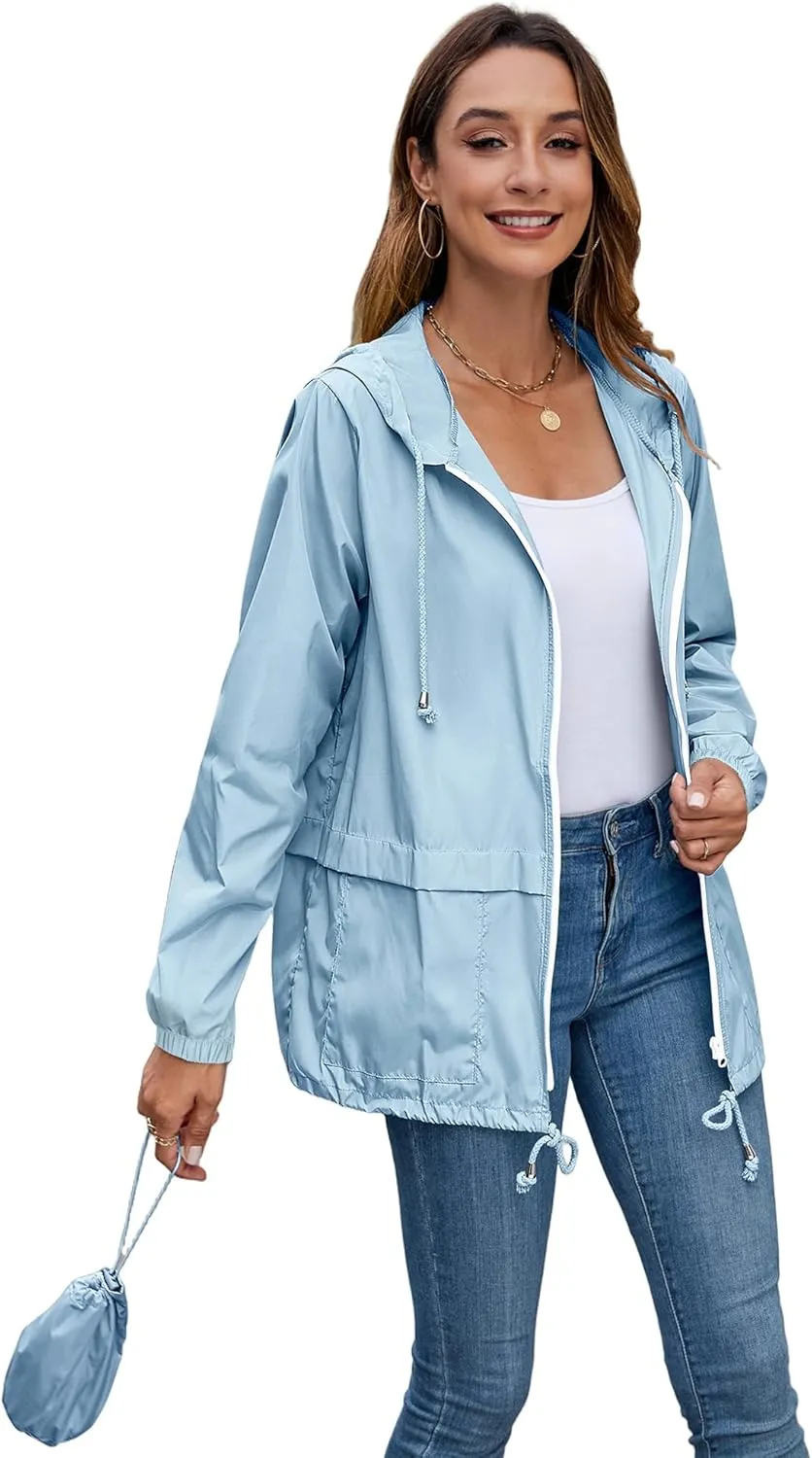 Hount Women's Lightweight Hooded Raincoat Waterproof Packable Active Outdoor Rain Jacket (S-3XL)