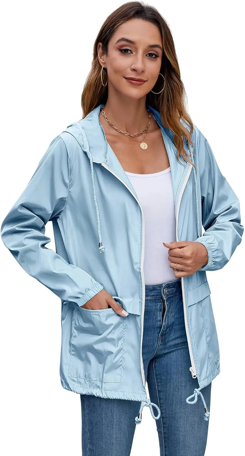 Hount Women's Lightweight Hooded Raincoat Waterproof Packable Active Outdoor Rain Jacket (S-3XL)