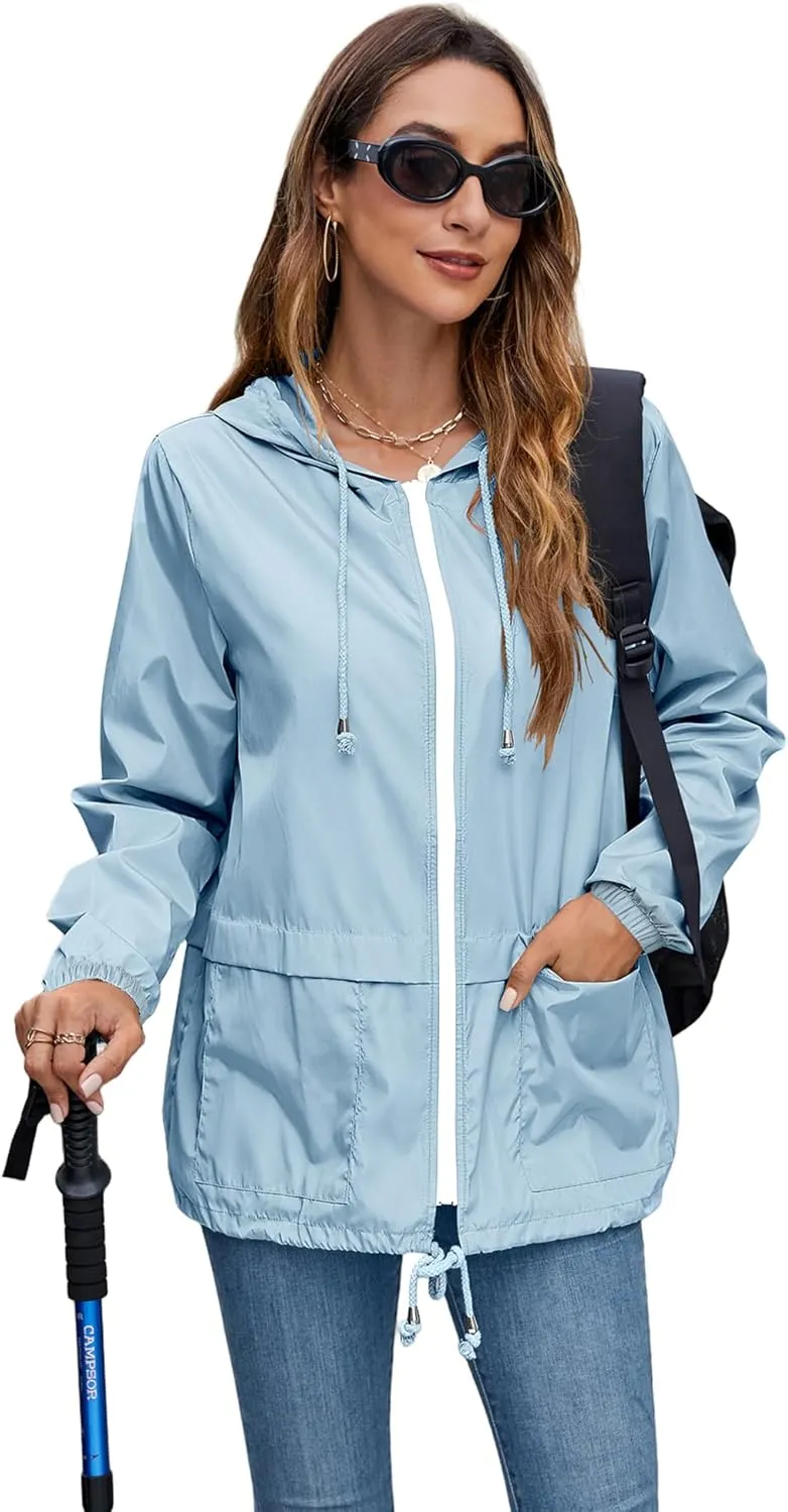 Hount Women's Lightweight Hooded Raincoat Waterproof Packable Active Outdoor Rain Jacket (S-3XL)