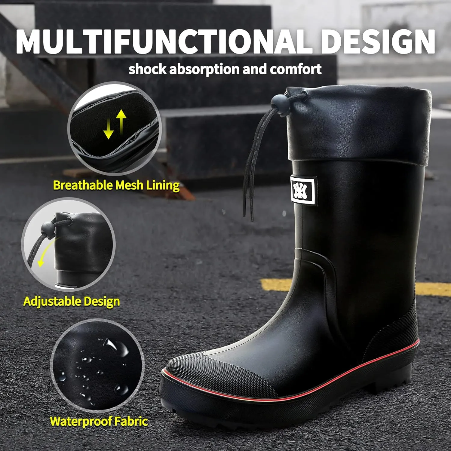 HSBDNZQ Rain Boots for Men, Waterproof Mens Rubber Boots with PVC Unique Design, Comfort Lightweight Work Mud Boots, Resistant Durable Slip Garden Boots for Farming Gardening Fishing