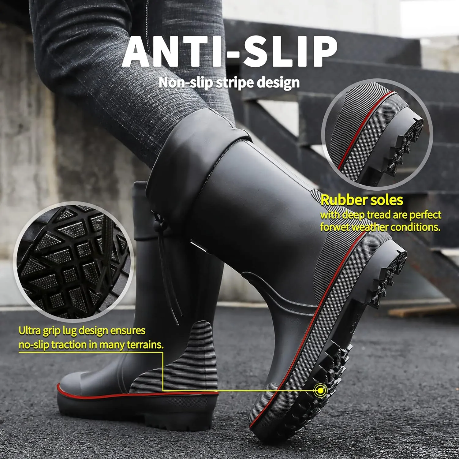 HSBDNZQ Rain Boots for Men, Waterproof Mens Rubber Boots with PVC Unique Design, Comfort Lightweight Work Mud Boots, Resistant Durable Slip Garden Boots for Farming Gardening Fishing