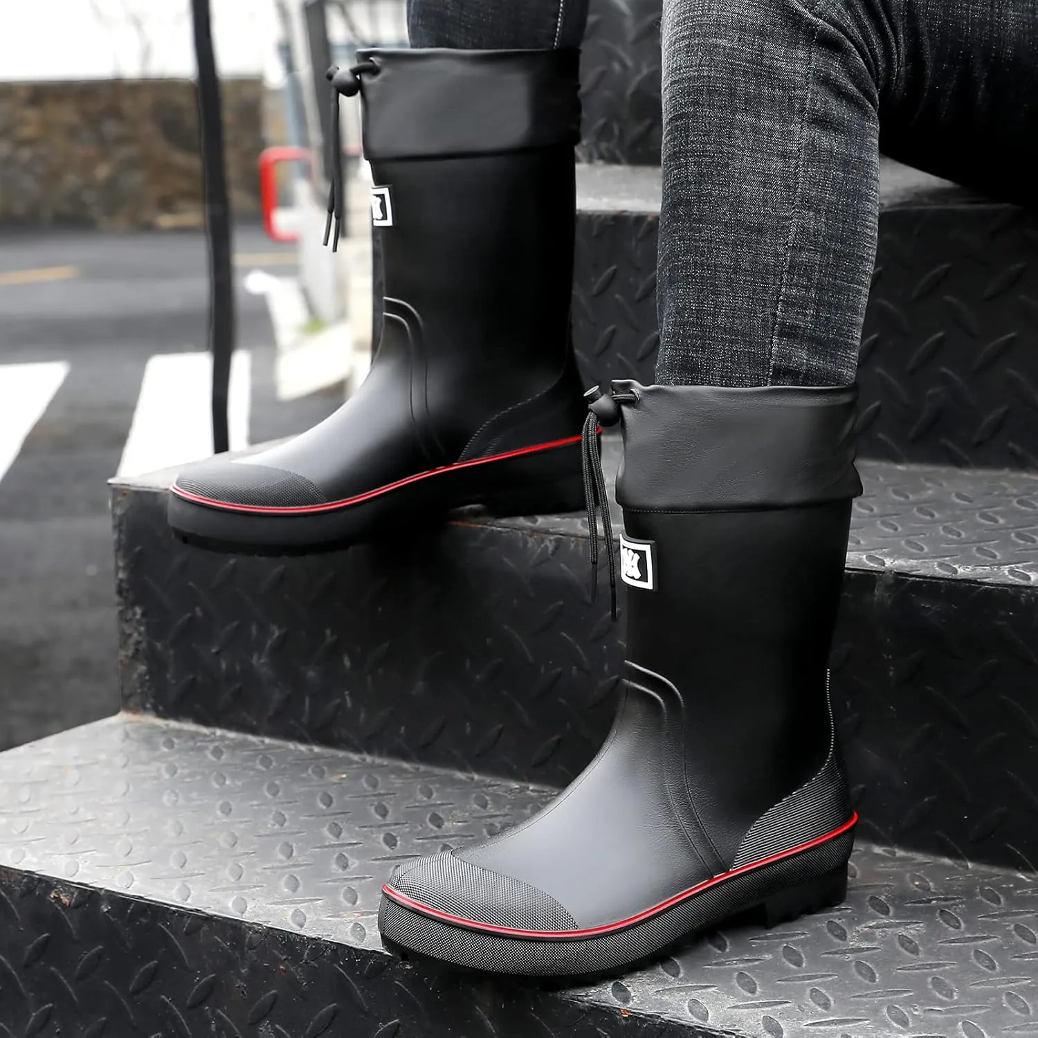 HSBDNZQ Rain Boots for Men, Waterproof Mens Rubber Boots with PVC Unique Design, Comfort Lightweight Work Mud Boots, Resistant Durable Slip Garden Boots for Farming Gardening Fishing