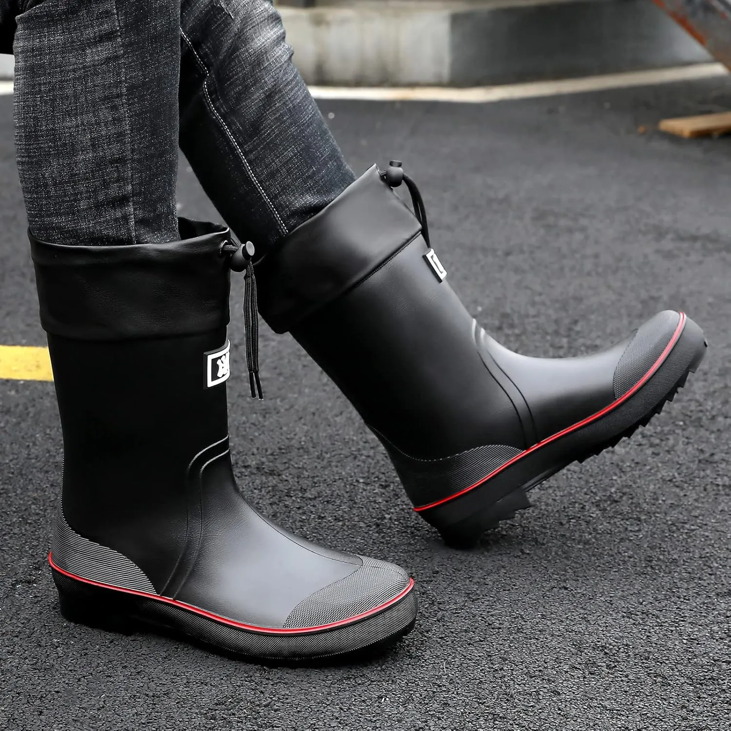 HSBDNZQ Rain Boots for Men, Waterproof Mens Rubber Boots with PVC Unique Design, Comfort Lightweight Work Mud Boots, Resistant Durable Slip Garden Boots for Farming Gardening Fishing