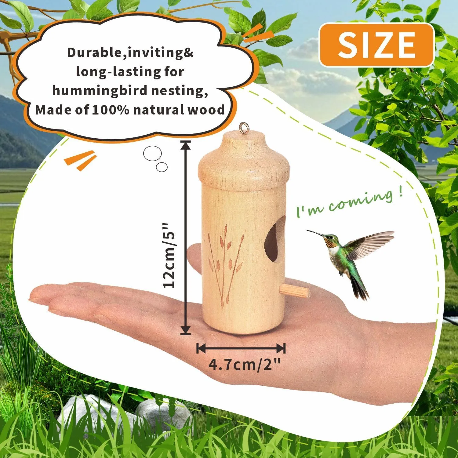 Hummingbird House - Natural Wooden Hummingbird Houses for Outside Hanging, Gardening Gifts Home Decoration 3 Packs