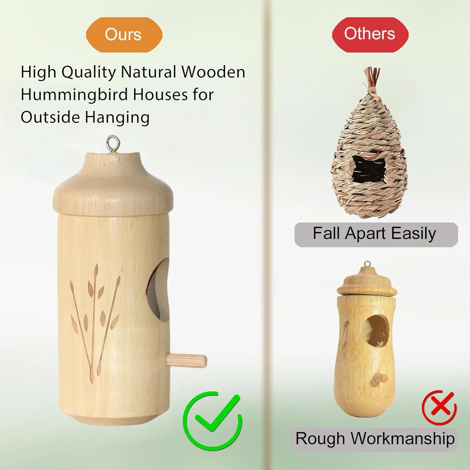 Hummingbird House - Natural Wooden Hummingbird Houses for Outside Hanging, Gardening Gifts Home Decoration 3 Packs