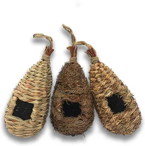 Hummingbird House, Pack of 3 Grass Bird Hut, Hand Woven Hanging Birdhouse Outside Roosting Pocket Nest for Hummingbird Wren Sparrow Wicker Finch Chickadee