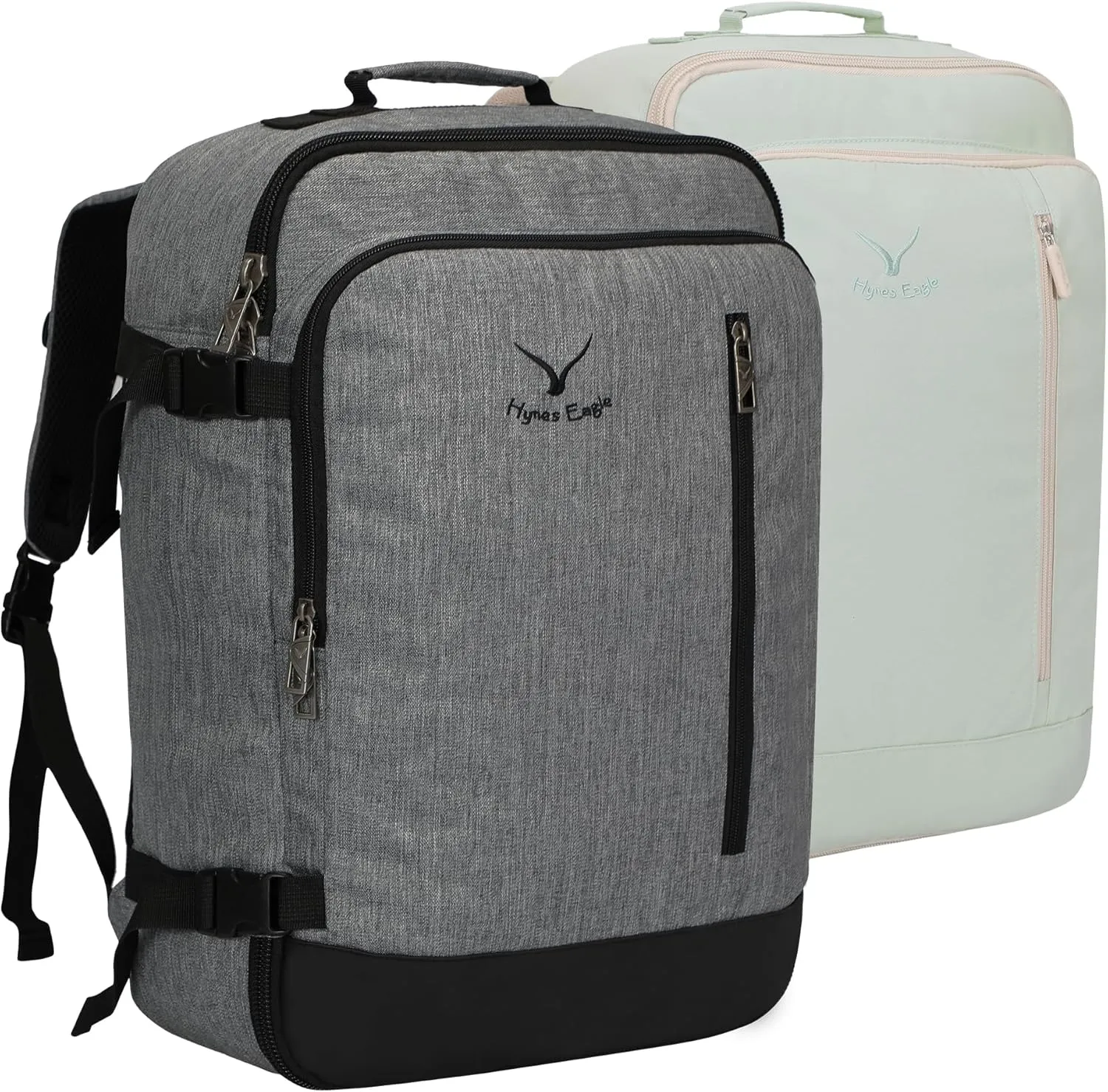 Hynes Eagle Carry on Backpack 38L Large Travel Backpack for Women Flight Approved Weekender Bag Laptop Backpack Men 15 inches Black Grey with Mint Green