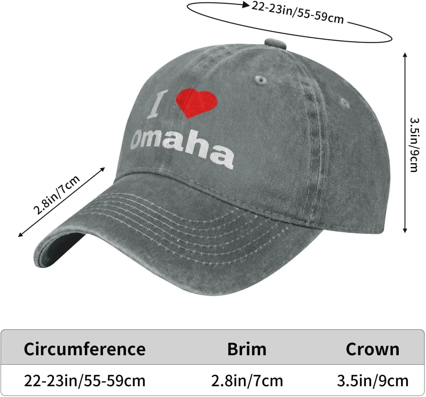 I Love Omaha Baseball Cap for Men Women Adjustable Vintage Washed Golf Dad Hat 100% Cotton Hats