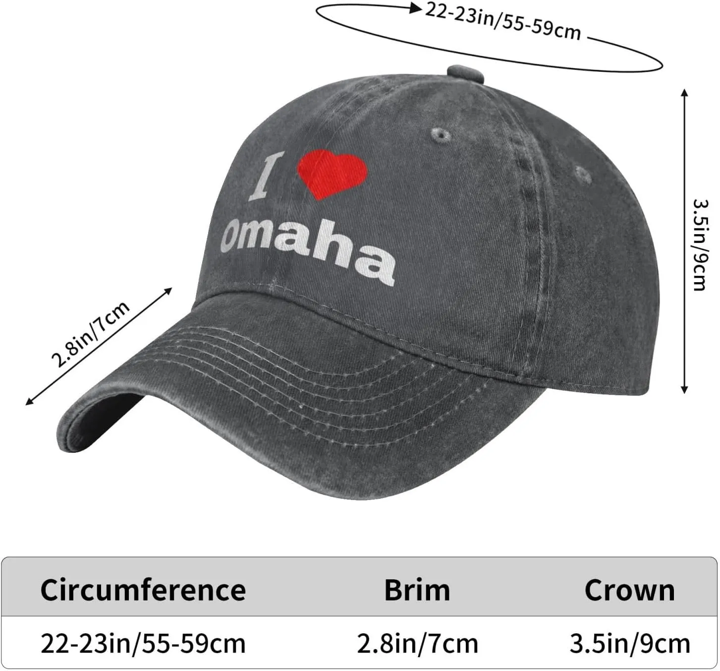 I Love Omaha Baseball Cap for Men Women Adjustable Vintage Washed Golf Dad Hat 100% Cotton Hats