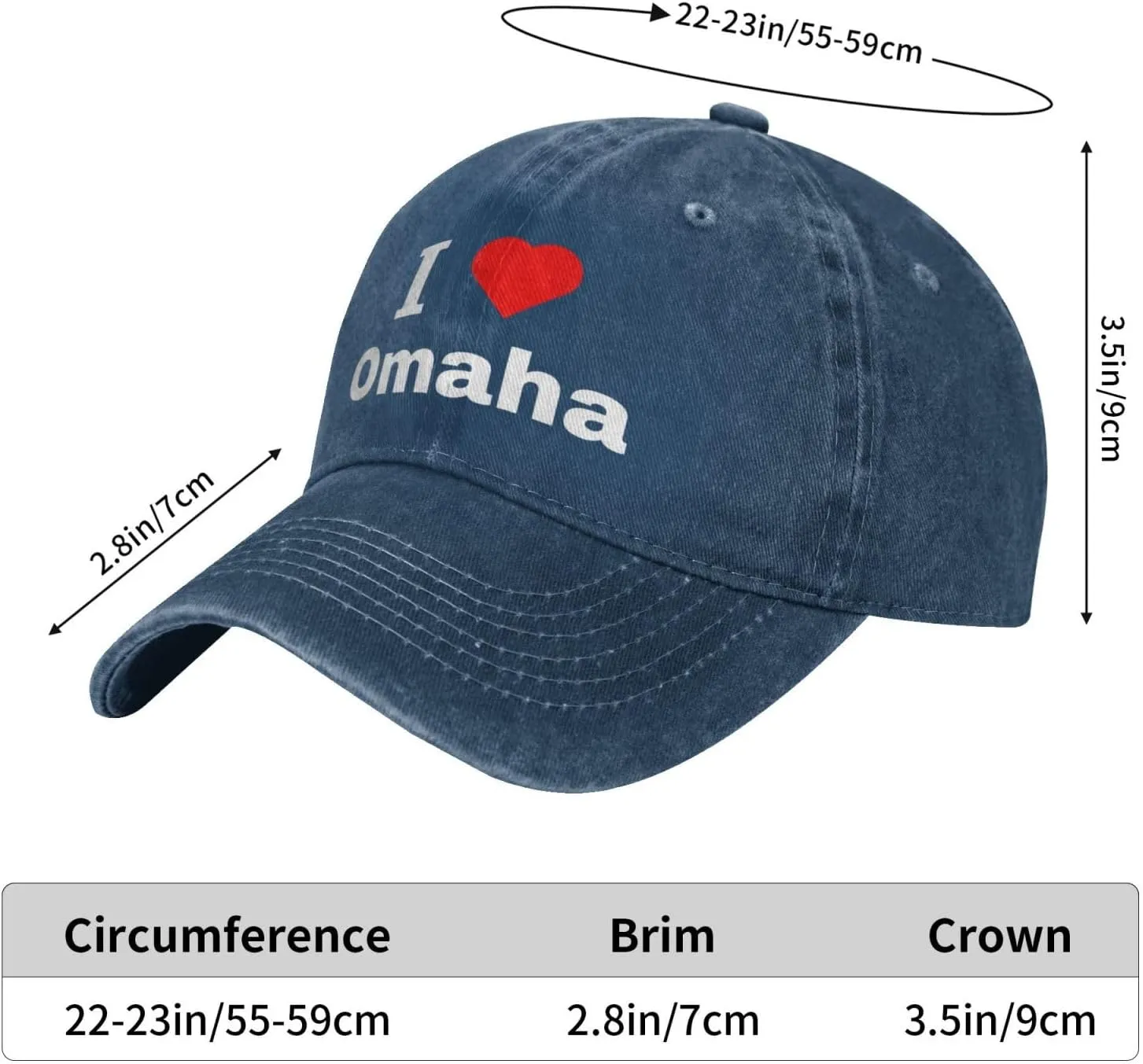 I Love Omaha Baseball Cap for Men Women Adjustable Vintage Washed Golf Dad Hat 100% Cotton Hats