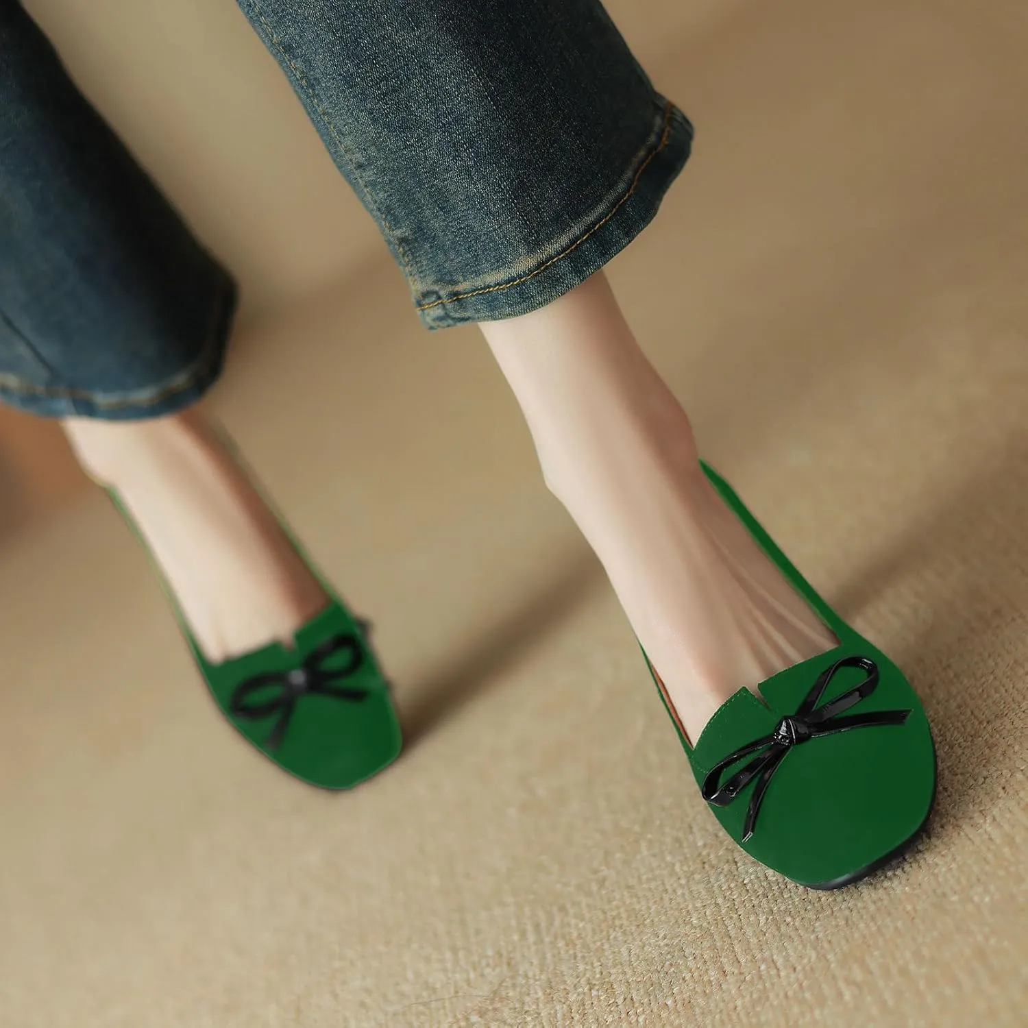 iadore Women Fashion High Chunky Heel Shoes Retro Suede Bowknot Slip on Round Toe Comfortable Dress Pumps Size 5-12 US