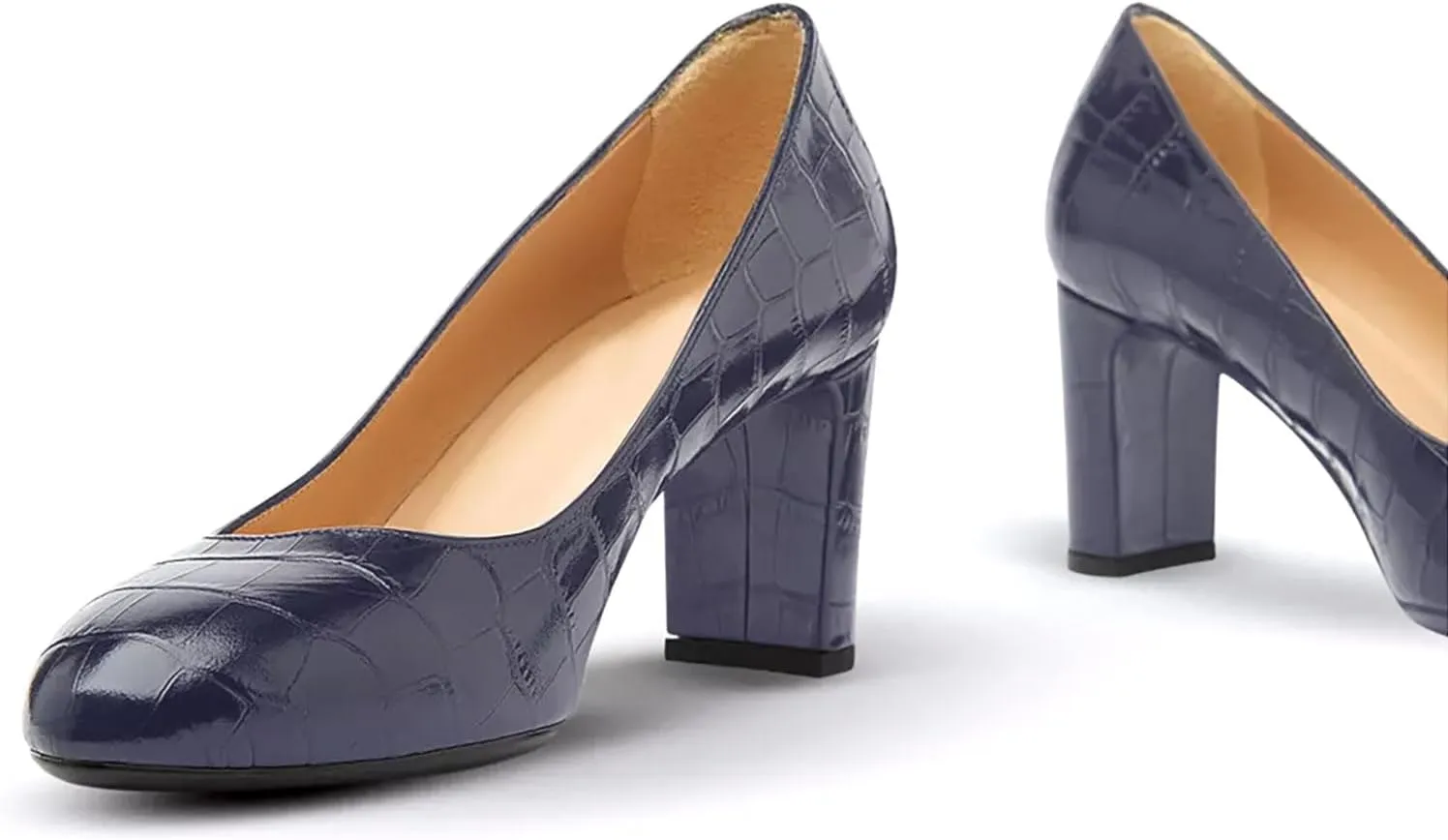 iadore Women Retro Chunky High Heel Shoes Fashion Round Toe Crocodile Pattern Slip on Comfortable Dress Pumps Size 5-12 US