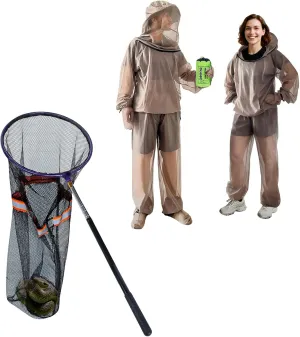 IC ICLOVER 4-Piece Mosquito Jacket Small/Medium Snake Catcher Net, Bug Jacket with Hood, Mosquito Net Suits for Gardening Fishing，Rattle Snake Catching and Transport Picker, Extended from 16" to 59"
