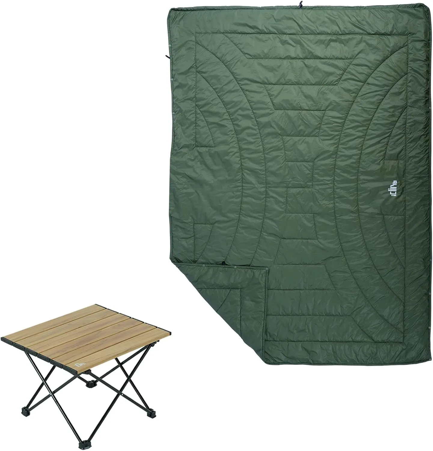 iClimb 1 3M Thinsulate Insulation Warm Camping Blanket and 1 Small Folding Table Bundle, Ultralight Compact for Single Adult Outdoor Backpacking Camping Hiking Beach Concert