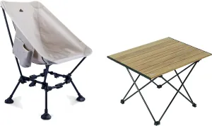 iClimb 1 Folding Table and 1 Two-Heights Light Compact Anti-Sinking Chair Bundle, Ultralight Compact for Adults Outdoor Camping Beach Concert Motorcycling Travelling