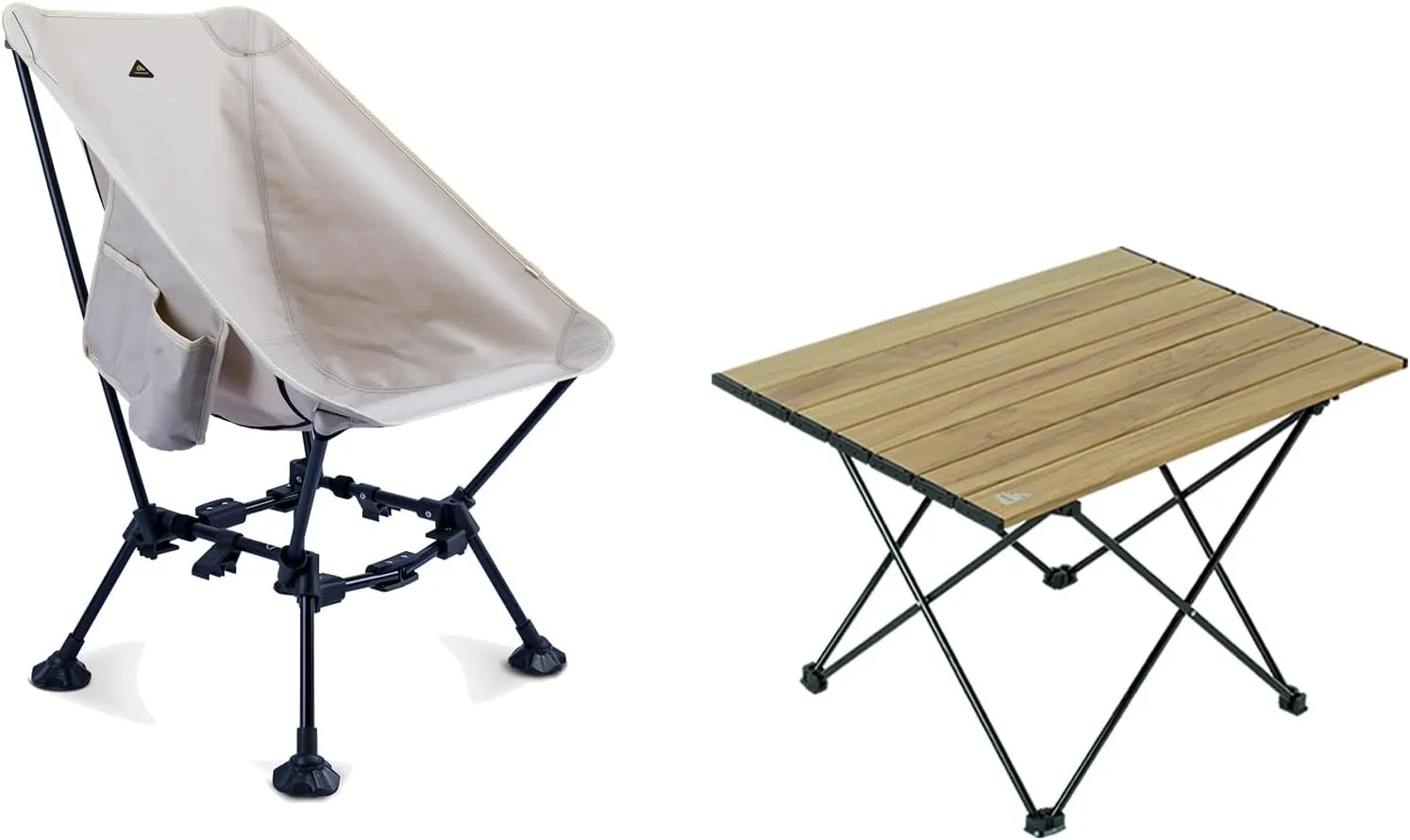 iClimb 1 Folding Table and 1 Two-Heights Light Compact Anti-Sinking Chair Bundle, Ultralight Compact for Adults Outdoor Camping Beach Concert Motorcycling Travelling