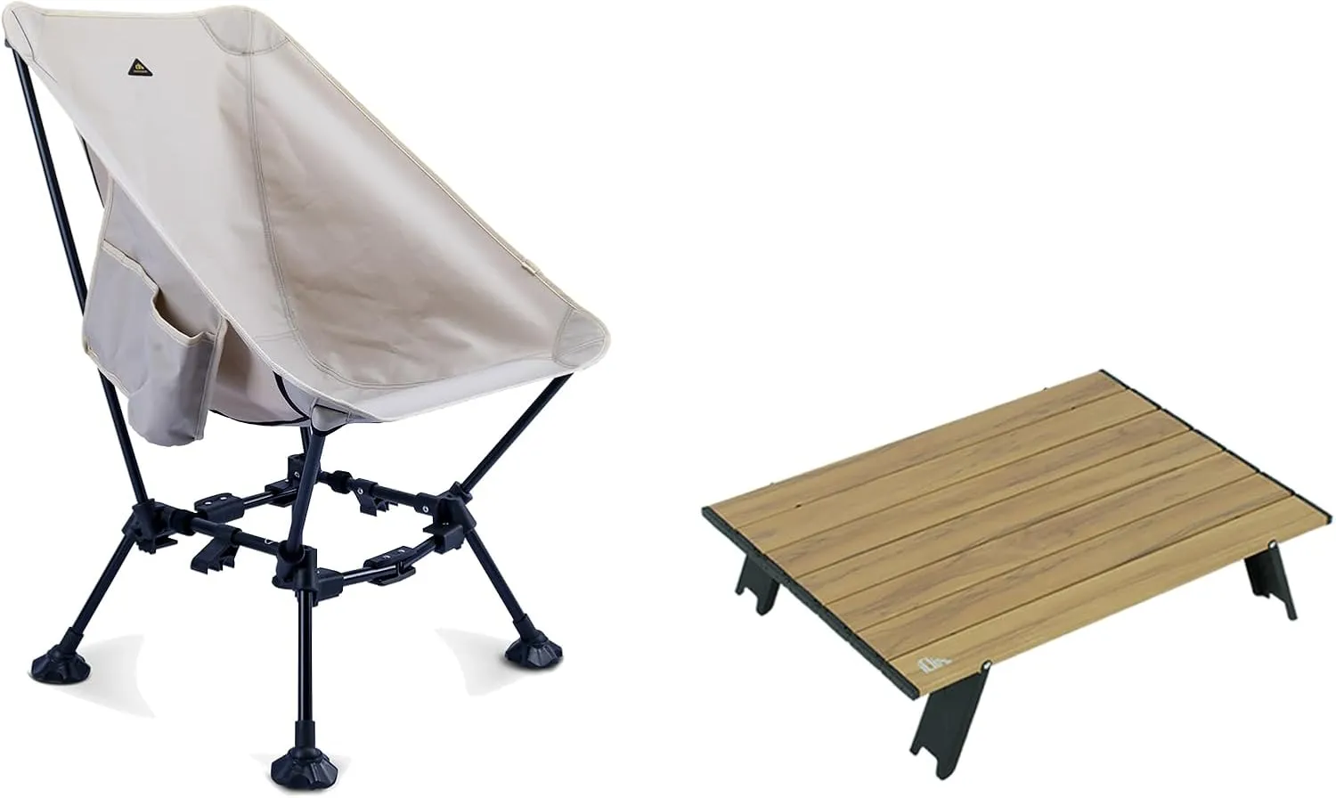 iClimb 1 Two-Heights Light Compact Anti-Sinking Chair and 1 Mini Folding Table Bundle, Ultralight Compact for Adults Outdoor Camping Beach Concert Motorcycling