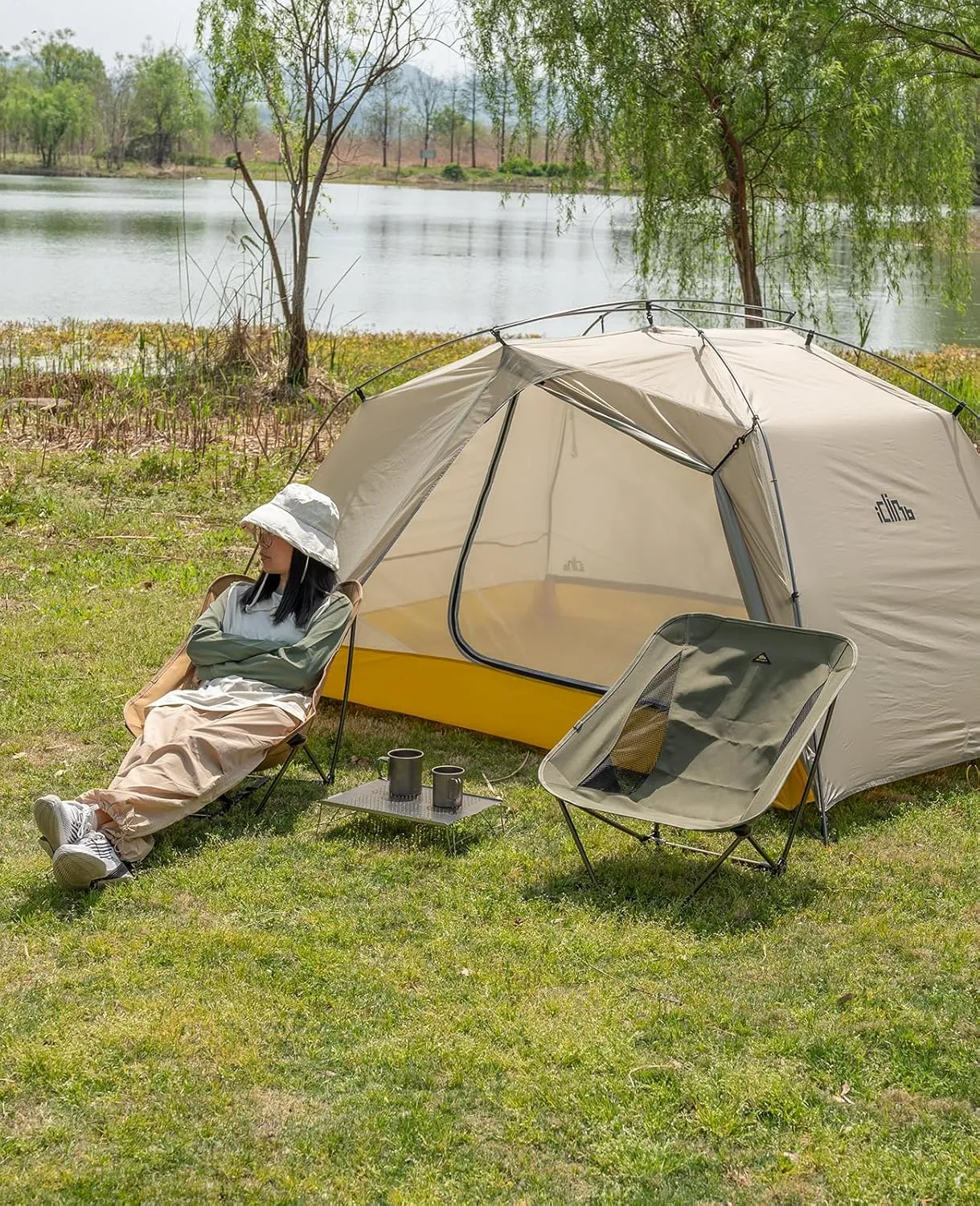 iClimb Low Ultralight Compact Camping Folding Chair with Side Pocket and Carry Bag