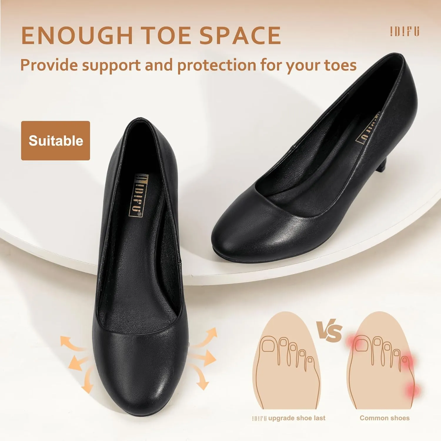 IDIFU Women's Classic Low Heels Dress Pumps 2 Inch Kitten Heel Round Toe Office Wedding Shoes