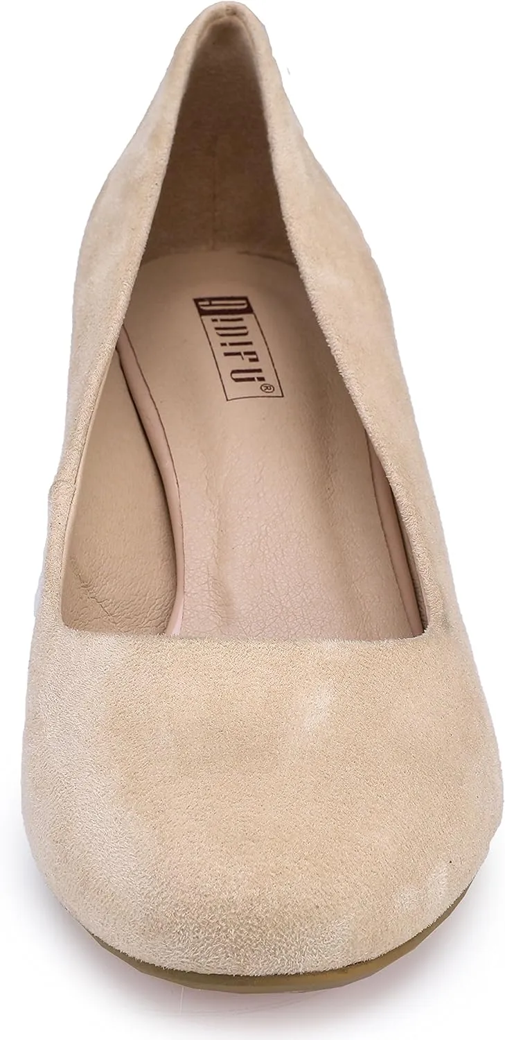 IDIFU Women's Classic Low Heels Dress Pumps 2 Inch Kitten Heel Round Toe Office Wedding Shoes
