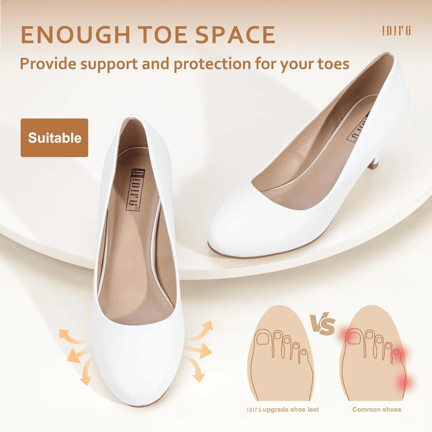IDIFU Women's Classic Low Heels Dress Pumps 2 Inch Kitten Heel Round Toe Office Wedding Shoes