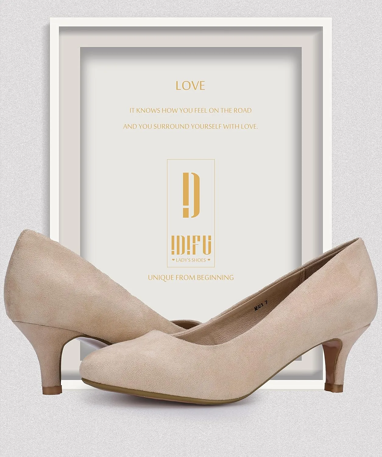 IDIFU Women's Classic Low Heels Dress Pumps 2 Inch Kitten Heel Round Toe Office Wedding Shoes