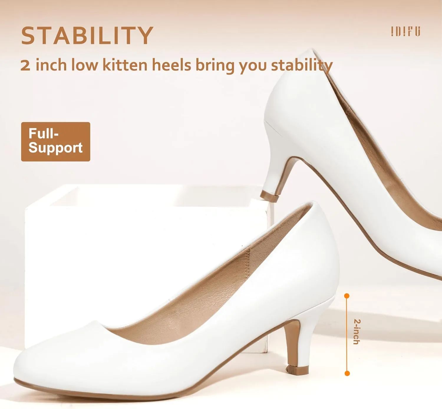 IDIFU Women's Classic Low Heels Dress Pumps 2 Inch Kitten Heel Round Toe Office Wedding Shoes