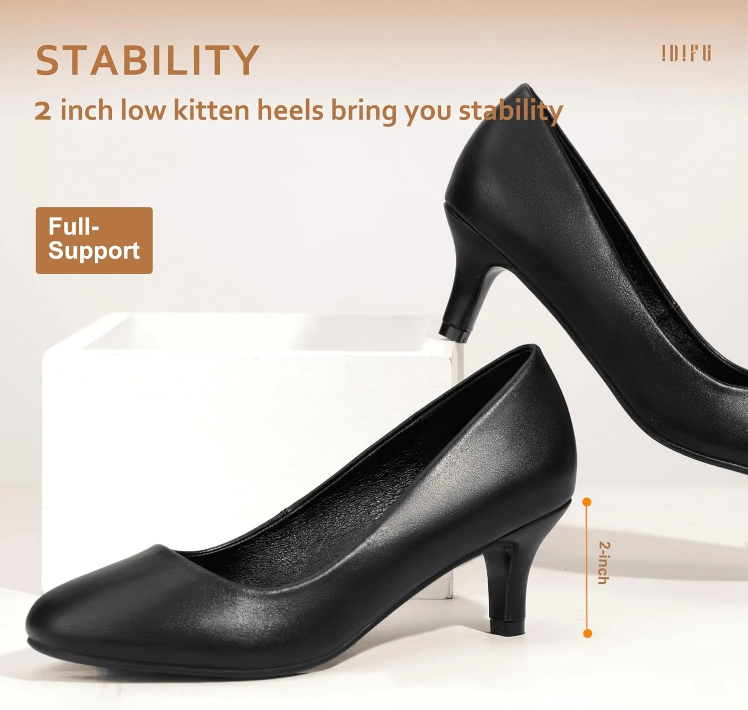 IDIFU Women's Classic Low Heels Dress Pumps 2 Inch Kitten Heel Round Toe Office Wedding Shoes