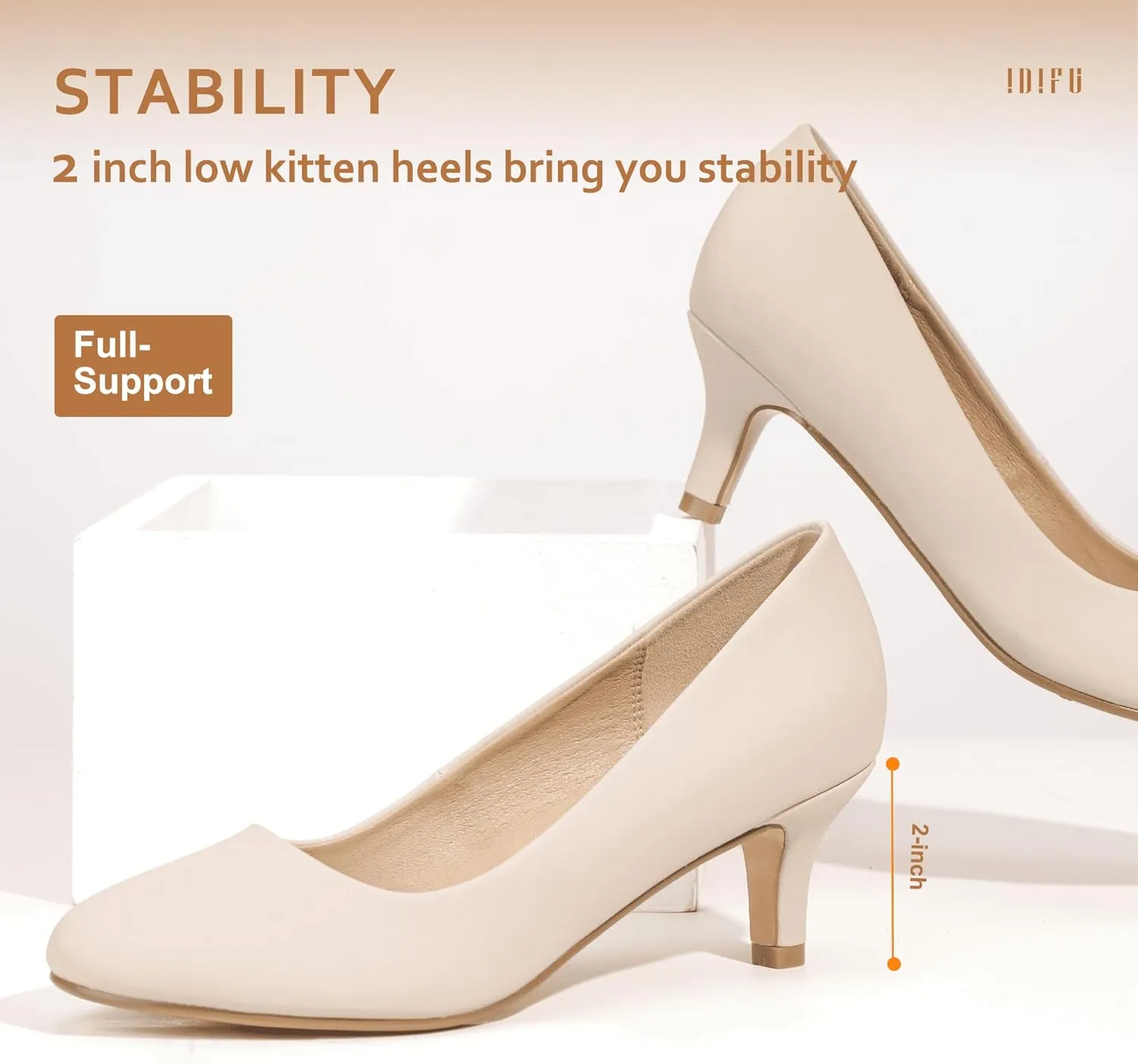 IDIFU Women's Classic Low Heels Dress Pumps 2 Inch Kitten Heel Round Toe Office Wedding Shoes