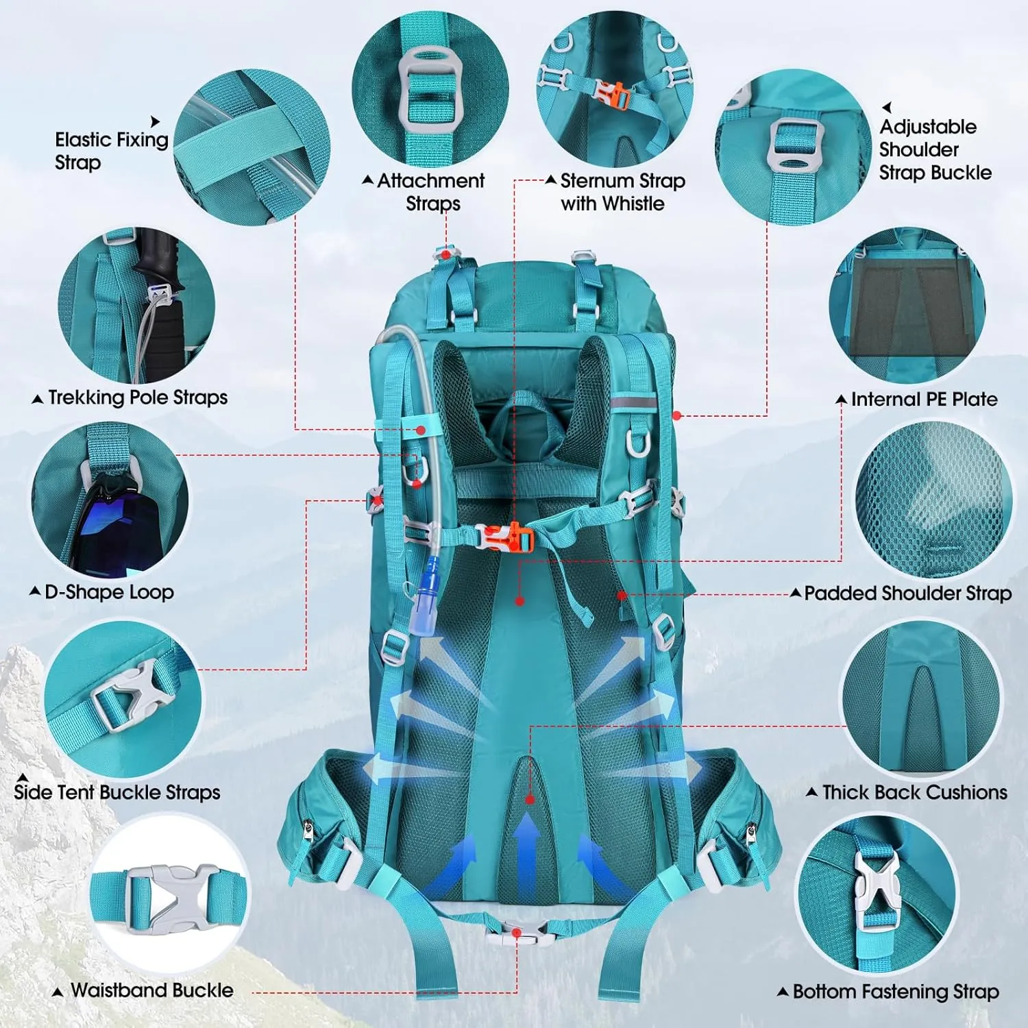 IGOLUMON 60L Hiking Backpack Waterproof Camping Backpack with Rain Cover Large Lightweight Backpacking Backpack for Men Women