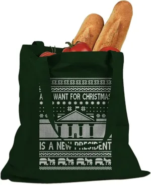 Indica Plateau All I Want for Christmas is a New President Cotton Canvas Tote Bag