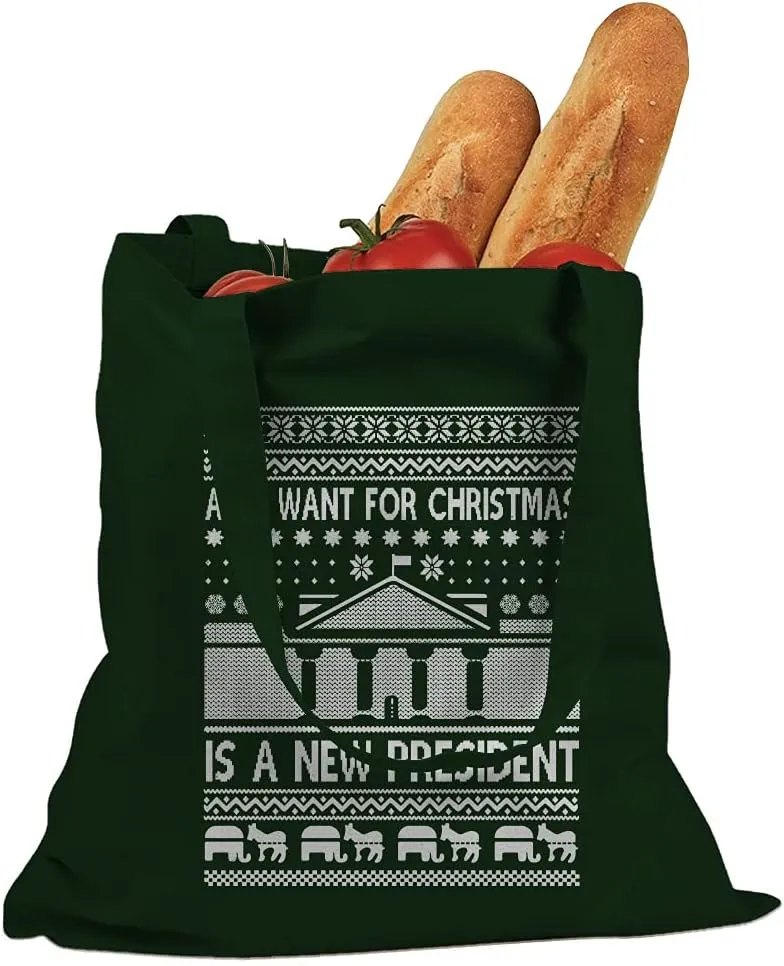 Indica Plateau All I Want for Christmas is a New President Cotton Canvas Tote Bag