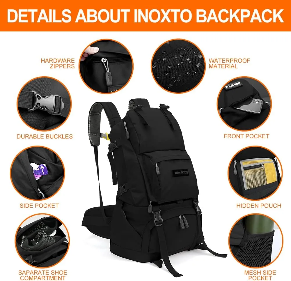 INOXTO 40L Hiking Backpack Camping Backpack with Waterproof Rain Cover for Men Women, Outdoor Sport Travel Daypack with Adjustable Chest and Hip Strap (Black)