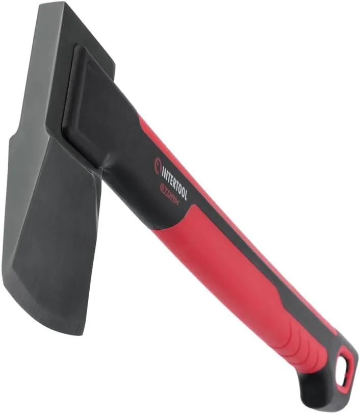 INTERTOOL Long Hatchet Camping Axe for Wood Chopping and Kindling - 18" Ax Tool for Splitting Firewood & Outdoor Survival, Gardening, Hiking with Shock Absorbing Anti-Slip Handle & Sheath - HT08-0292