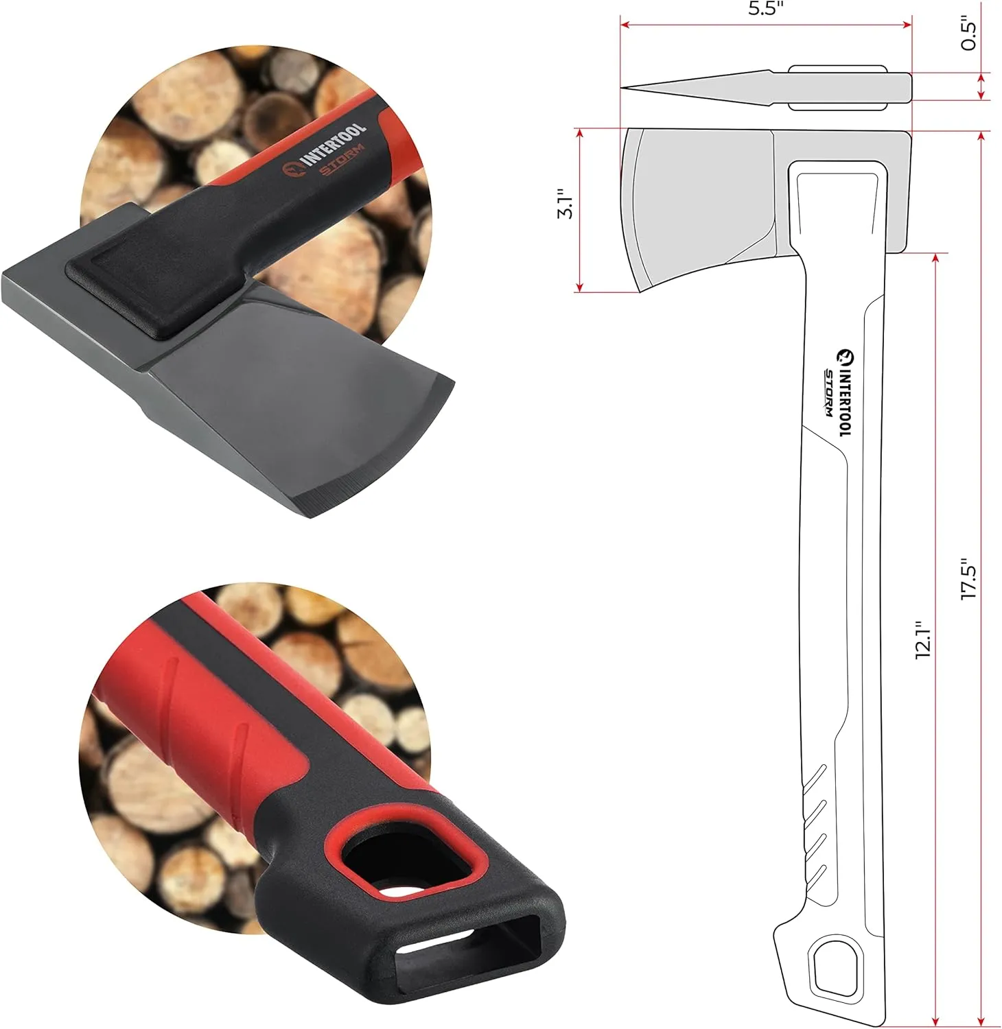 INTERTOOL Long Hatchet Camping Axe for Wood Chopping and Kindling - 18" Ax Tool for Splitting Firewood & Outdoor Survival, Gardening, Hiking with Shock Absorbing Anti-Slip Handle & Sheath - HT08-0292