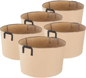 iPower Plant Grow Bag 20-Gallon 5-Pack Heavy Duty Fabric Pots, 300G Thickened Nonwoven Aeration Durable Container, Nylon Strap Handles for Gardening, Planting Tomatoes, Herbs, Flowers, Tan