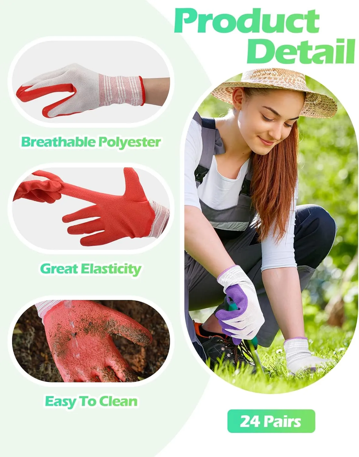 Irenare 24 Pairs Gardening Gloves for Women and Ladies Breathable Rubber Coated Gloves Bulk, Protective Gloves with Grip