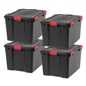 IRIS USA UCB-LDD WEATHERTIGHT Storage Box, 74 Qt, Clear/Black, 4 Count