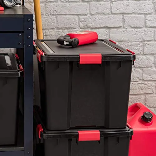IRIS USA UCB-LDD WEATHERTIGHT Storage Box, 74 Qt, Clear/Black, 4 Count