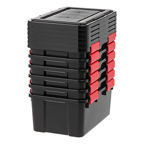 IRIS USA UCB-SS WEATHERTIGHT Storage Box, 19 Qt, Black/Red, 6 Pack