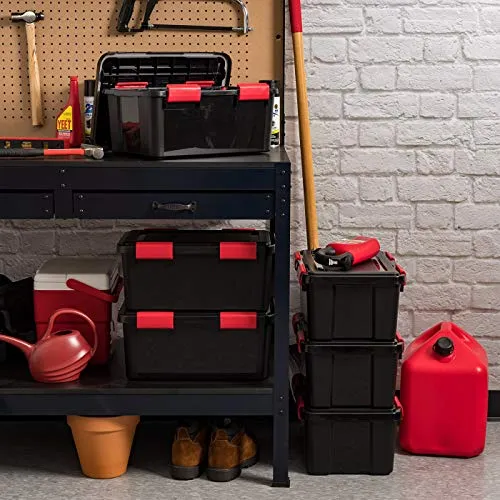 IRIS USA UCB-SS WEATHERTIGHT Storage Box, 19 Qt, Black/Red, 6 Pack