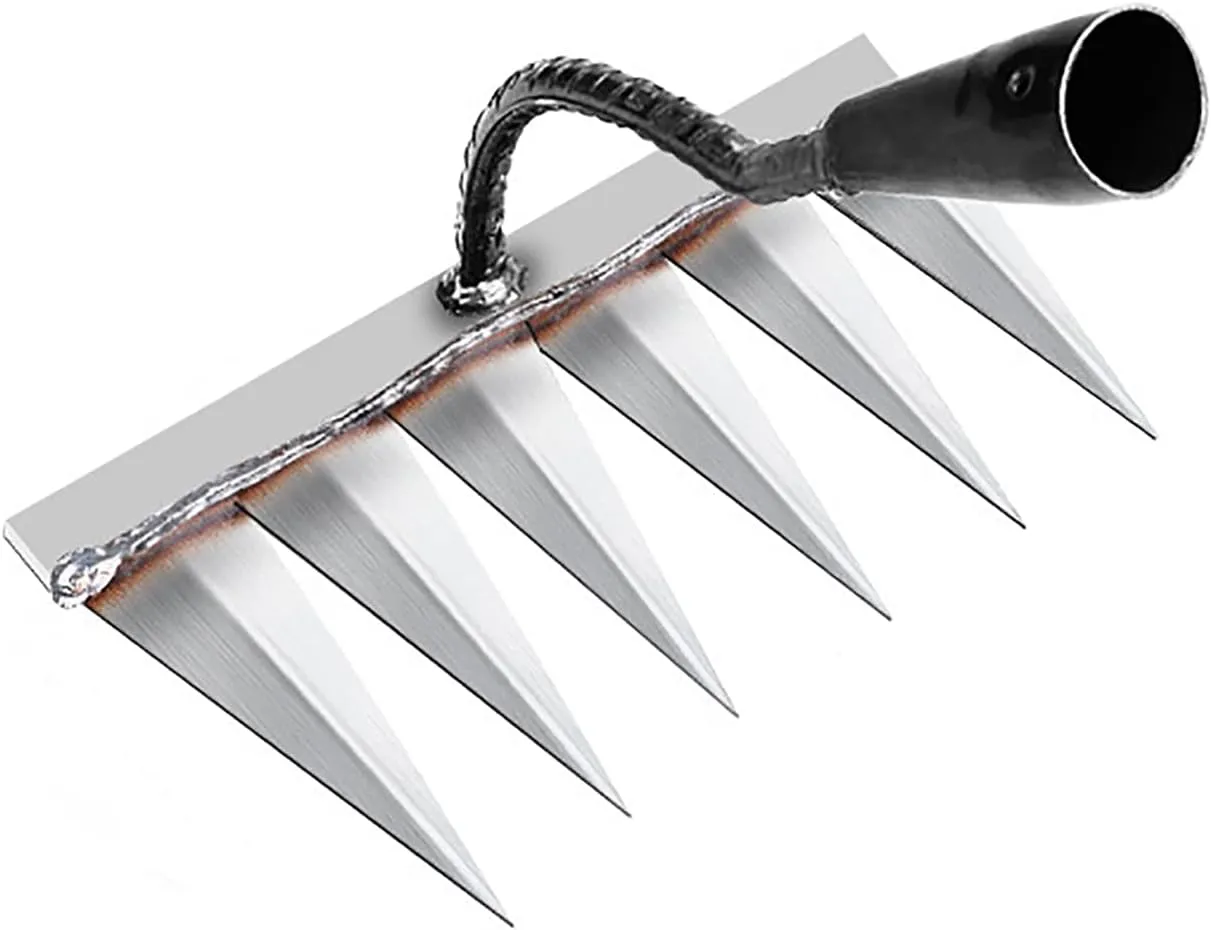 Iron Rake for Gardening and Weeding - Heavy Duty Garden Tool, Carbon Steel Hand Rake for Sturdy Dethatching, 6 Toothed Steel