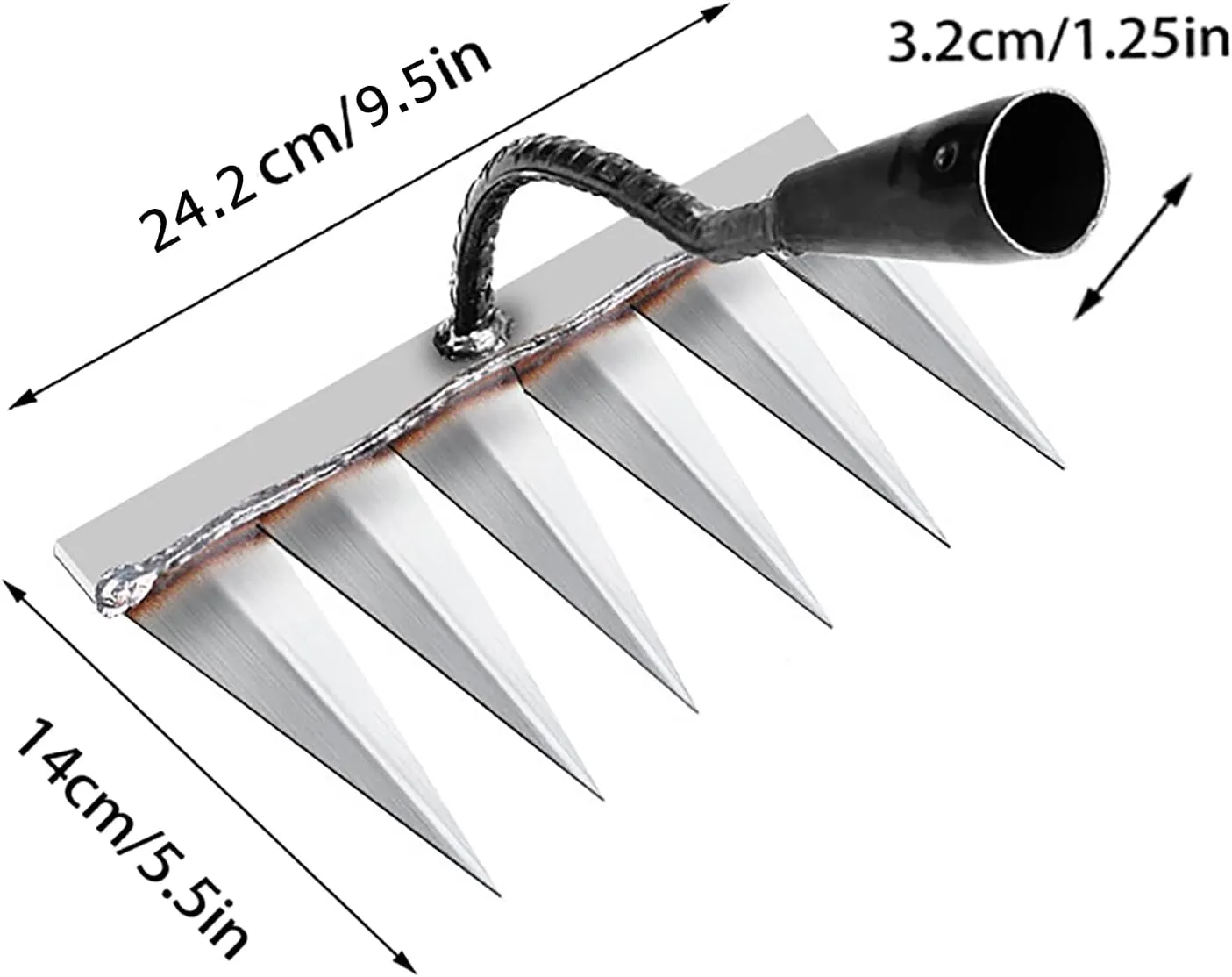 Iron Rake for Gardening and Weeding - Heavy Duty Garden Tool, Carbon Steel Hand Rake for Sturdy Dethatching, 6 Toothed Steel