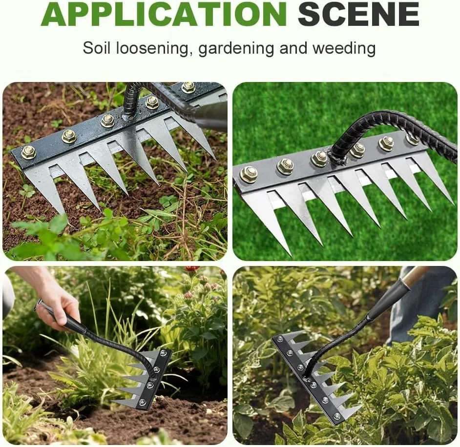 Iron Weeding Rake 2.0, 2025 Upgraded Iron Rake for Gardening and Weeding, Heavy Duty Weed Rakes Puller Tool, Hand Dethatching Rakes for Lawns Yard Garden Tools for Weeding (5 Teeth)