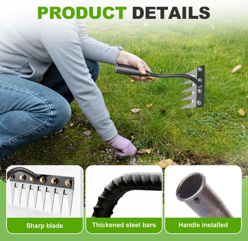 Iron Weeding Rake 2.0, 2025 Upgraded Iron Rake for Gardening and Weeding, Heavy Duty Weed Rakes Puller Tool, Hand Dethatching Rakes for Lawns Yard Garden Tools for Weeding (5 Teeth)