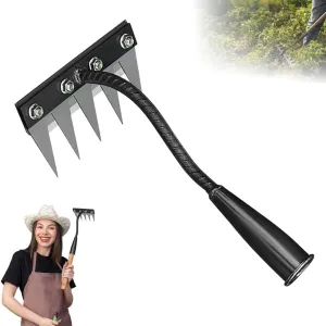 Iron Weeding Rake 2.0, 2025 Upgraded Iron Rake for Gardening and Weeding, Heavy Duty Weed Rakes Puller Tool, Hand Dethatching Rakes for Lawns Yard Garden Tools for Weeding (5 Teeth)