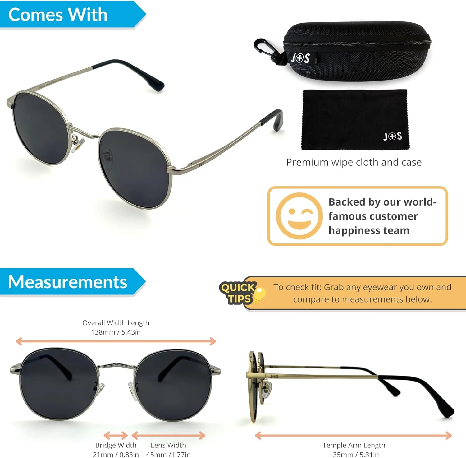 J S Rehua Old School Round Metal Sunglasses for Women Men | Polarized UV400 | Trendy Vintage Style